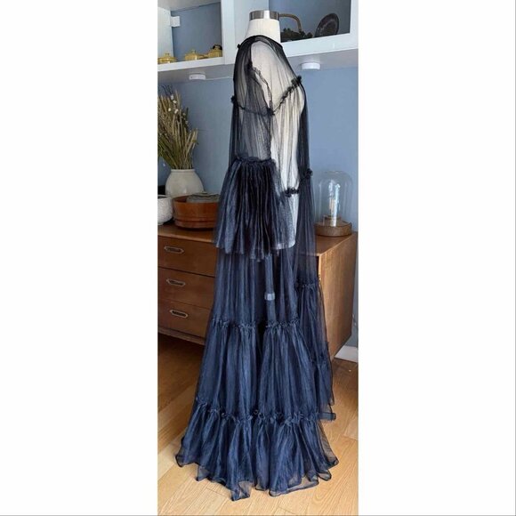 Black Mesh Sheer Tulle Maxi Dress Gothic Flowy Swing Size S/M - Picture 6 of 9